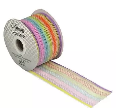 Eleganza EASTER/BIRTHDAY MESH METALLIC PASTEL RAINBOW Decorative Ribbon - 63mm • £2.25