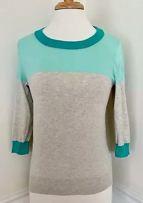 J.Crew J CREW Mint Aqua Gray Colorblock Sweater Top 3/4 Sleeve Knit Cotton S • $16.99