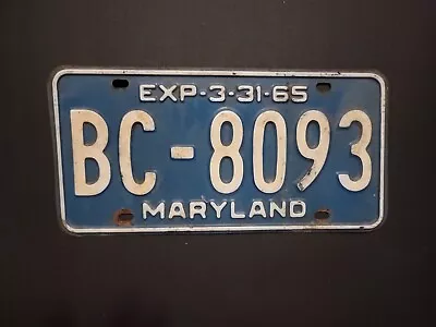 Vintage 1965    MARYLAND    License Plate  BC - 8093 • $19.99
