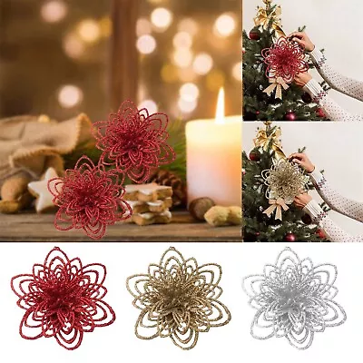 Hollow Gold Powder Christmas Flowers Christmas Wreath Rattan DIY Decoration • $6.19