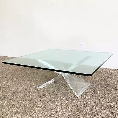 Postmodern Lucite Glass Top Coffee Table • $795