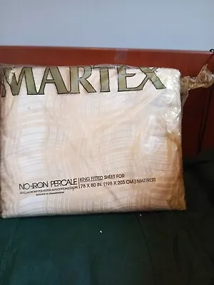 Vintage Martex King Fitted Sheet No Iron Percale Tan & White • $12.99