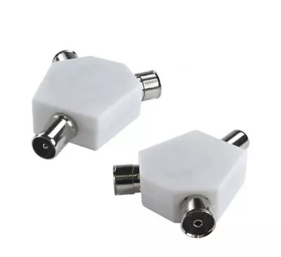 2 Way TV Aerial Splitter 1 Male To 2 Female Coaxial Connector Joiner FM • £3.99