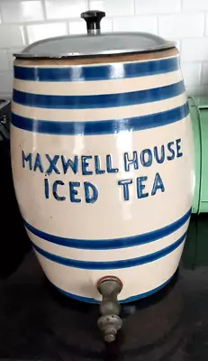 Antique Vintage Maxwell House Iced Tea Dispenser Ceramic Crock Cookie Jar-N Mint • $499