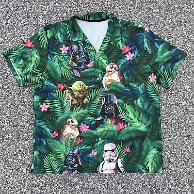 Star Wars Hawaiian Shirt Mens 2XL Green Floral Tropical Disney Beach Vacation • $22.95
