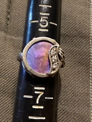 Vintage Mid Century Sterling Silver Purple Abalone Ring Size 6 CZ #475 • $19
