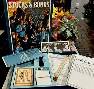 Stocks And Bonds Finance Board Game 3M Company Bookshelf Complete! 1965 Vintage • $60