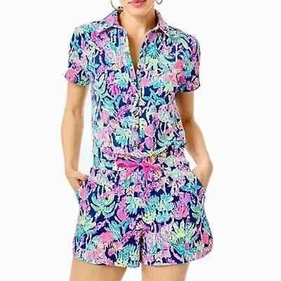 NWOT Lilly Pulitzer Jorgie Short Sleeve Terry Knit Romper Oyster Bay Print XXS • $48