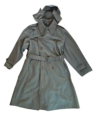 VintageTrench Coat Tellshire Olive Green Mens 38 L Hooded Belted Military? • $45
