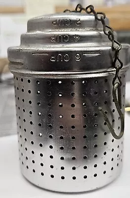 Vintage Aluminum LARGE TEA INFUSER With Chain & Measurements 2-4-6 Cups ! • $1.99