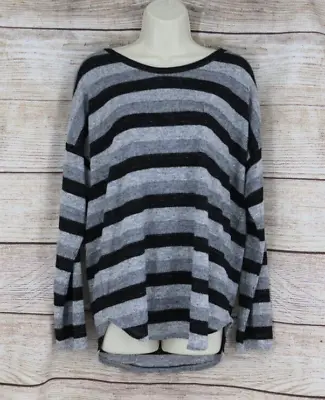 Philosophy By Republic Womens Knit Striped Sweater Sz Large Gray Black • $15.99