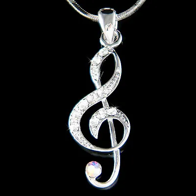 ~TREBLE G CLEF~ Made With Swarovski Crystal Musical Music NOTE Jewelry Necklace • $41