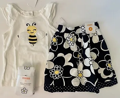 $49.99 • Buy NWT Girls 4/4T Gymboree BEE CHIC Cotton Blk/Yell/Wh FLORAL SKIRT,  TOP & TIGHTS