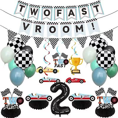 Two Fast Birthday Decorations Race Car Birthday Party Decorations Racing The... • $18.69