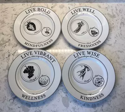 2016 LIVLIGA PORTION DESIGN SALAD PLATES 8 1/8” “LIVE” Visual Q's SET OF 4 • $29.95