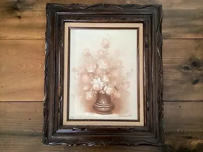 Vintage Roy Pasanault Floral Oil Painting Still Life Pink Flowers In Vase Signed • $26.99