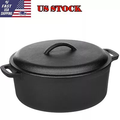 Pre-Seasoned Cast Iron Round Dutch Oven Pot With Lid And Dual Handles 7-Quart • $47.37