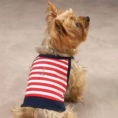 Zack & Zoey Dog Tank Tee Nautical Red White Blue Rhinestone Anchor Applique  • $8.99