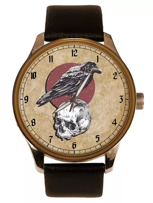 Raven With Skull Vintage Syymbolic Art Solid Brass Collectible Gothic Watch • $94.40