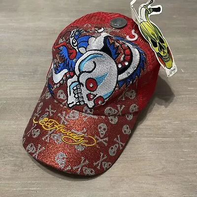 ED HARDY Dragon Skull Art Trucker Hat Adjustable Fit Red Snapback NWT READ • $14.99