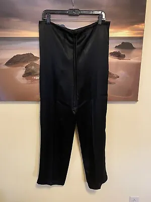 Vintage Bonjour 90s Black Satin Drawstring Pajama Lounge Pants Size M • $12