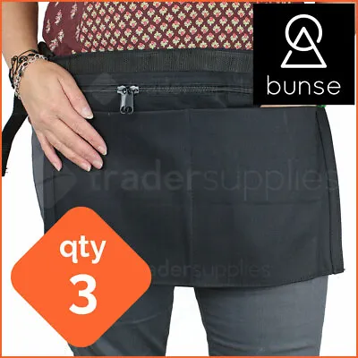 3 X BUNSE 4 Pocket Black Denim Market Trader Money Bag Cash Belt Pocket Pouch • £44.99