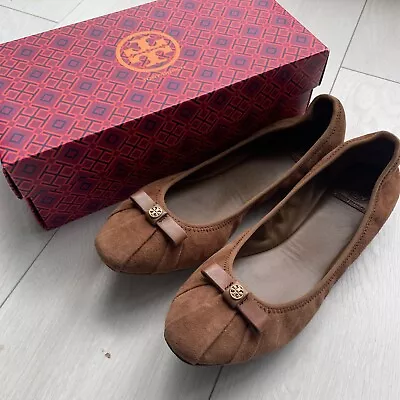 £34.99 • Buy £205 Tory Burch UK 8 - 8.5, US 10.5 Suede Tan Flat Ballet Pumps Shoes