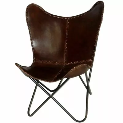 Vintage Handmade Buffalo Real Leather Lounge Accent Butterfly Chair Sleeper Seat • £130.37