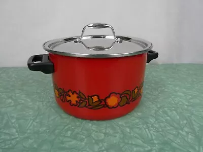 Vintage Retro 70s Enamel Cooking Pot With Stainless Lid • $30