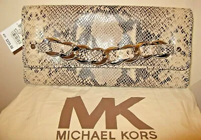 NWT $228 Michael Michael Kors Collette Genuine Leather Clutch Dark Sand • $115