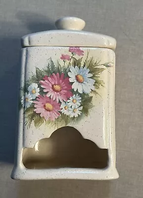 Vintage Tea Bag Dispenser Daisy Print Ceramic Canister Floral Spring Retro • $17