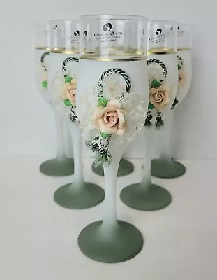 6 CREAZIONI SILVESTRI WINE CHAMPAGNE GLASSES Floral ARTE MURANO ITALY Crystal • $60