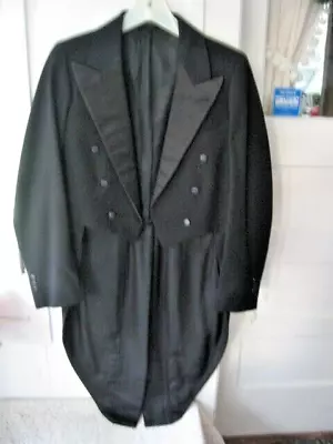 Vintage Early Black Wool Double Breasted Tuxedo Morning Tailcoat - Richman Bros. • $64.95