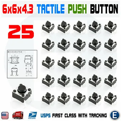 25Pcs 6x6x4.3 PCB Momentary Tactile Tact Push Button Switch 4Pin DIP Micro Mini • $1.93