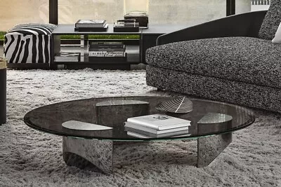 2024 Furgo Wedge Glass Coffee Table Modern Metal Frame Contemporary Round Glass • $799