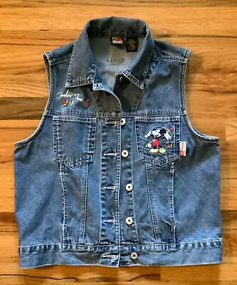 Disney Mickey Unlimited Women's Blue Denim Vest Feelin Fine Embroidered Size S • $22.95