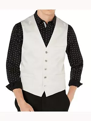 INC Mens White Printed Sleeveless V Neck Classic Fit Button Down Vest XS • $4.24