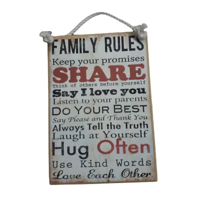 Country Printed Quality Wooden Sign FAMILY RULES 1 Plaque • $15