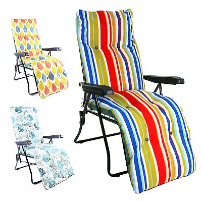 Sun Lounger Luxury Padded Cushioned Relaxer Chair Outdoor Garden Patio Furniture • £49.99