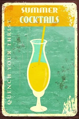 Summer Cocktails Drinks Advert Vintage Retro Style New Metal Sign Plaque • £3.50