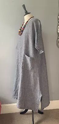 EVA TRALALA Fab Grey Marl Heavy Linen Lagenlook Robe NIKITA Dress Sz L Ch 50  • £19