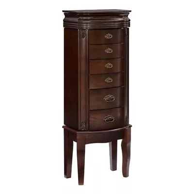 Linon Joelle Wood Jewelry Storage Armoire In Brown • $222.99