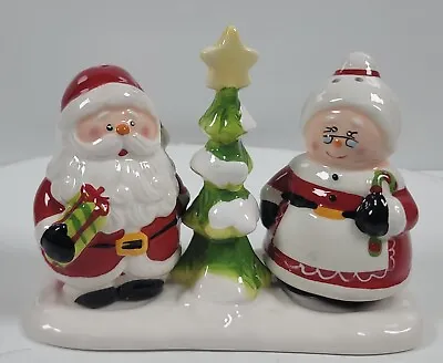 Mr. And Mrs. Santa Claus Salt And Pepper Shakers With Stand ~ 3 Piece Set • $19.99