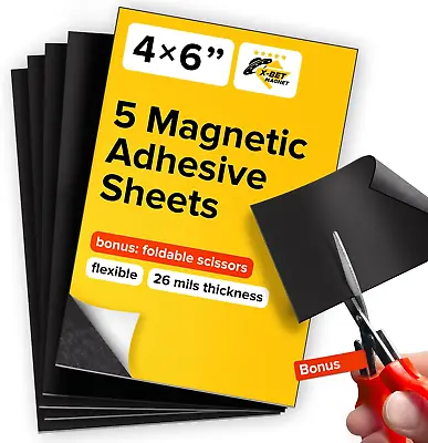 Magnetic Sheets With Adhesive Backing - Each 4  X 6  - Flexible Magnetic Paper W • $5.87