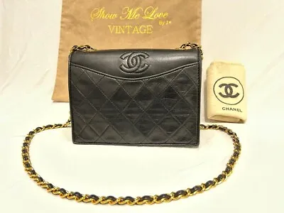 Chanel Vintage Black Quilted Lambskin Flap Bag W/ Gold Hardware 1989-1991 • $1400