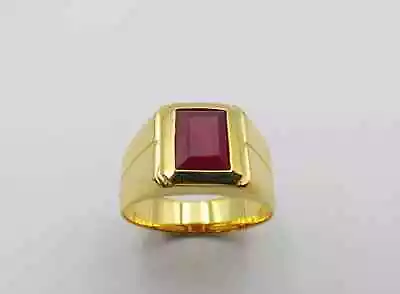 Natural 3CT Emerald Cut Red Ruby Solitaire Men's Pinky Ring 14k Real Yellow Gold • $1319.99