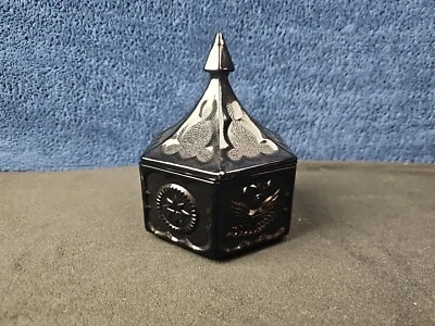 Vintage Tiara Black Glass Candy Box Colonial Star Eagle Hexagon Covered Dish • £17.50