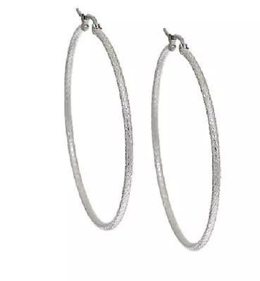 QVC Stainless Steel Textured 2  Hoop Earring • $25.99