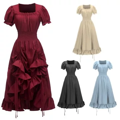 Women Victorian Renaissance Dress Ruffle High Low Dress With Drawstring Parties • $28.99