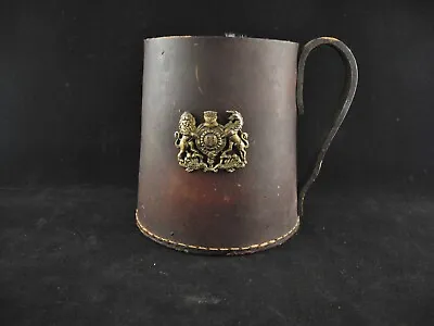 $17.99 • Buy Vintage Leather Casing Tankard Real Hide Made In England Brass Crest Steampunk